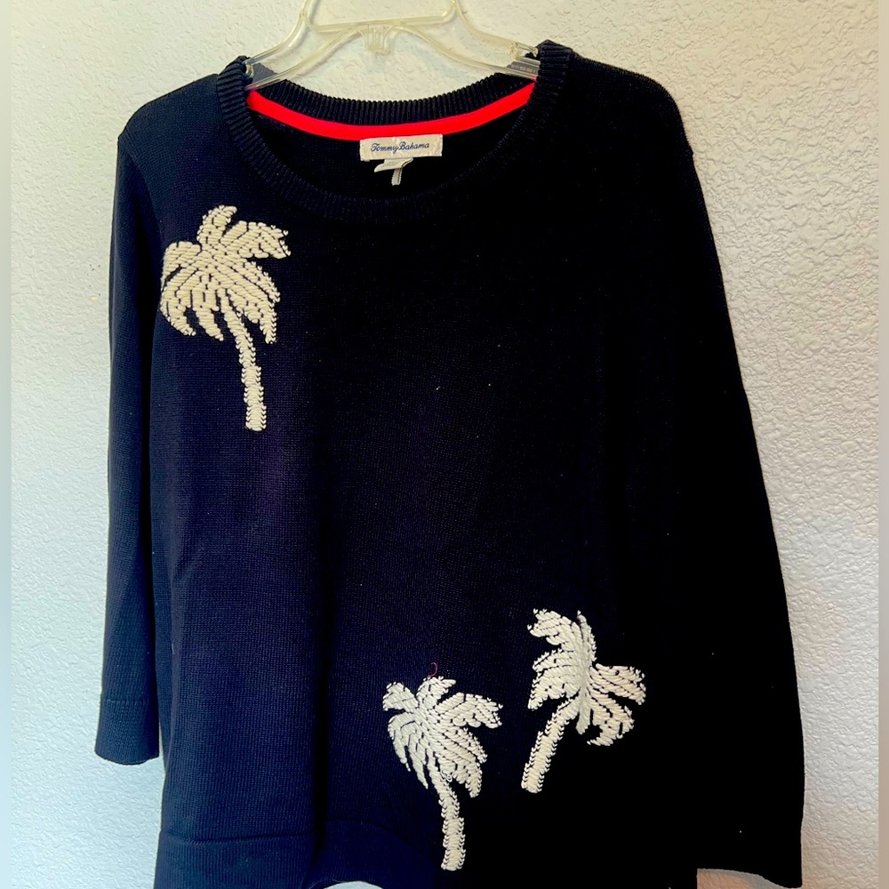 Tommy Bahama Ladies Navy with White Palm Tree Sweater size XL